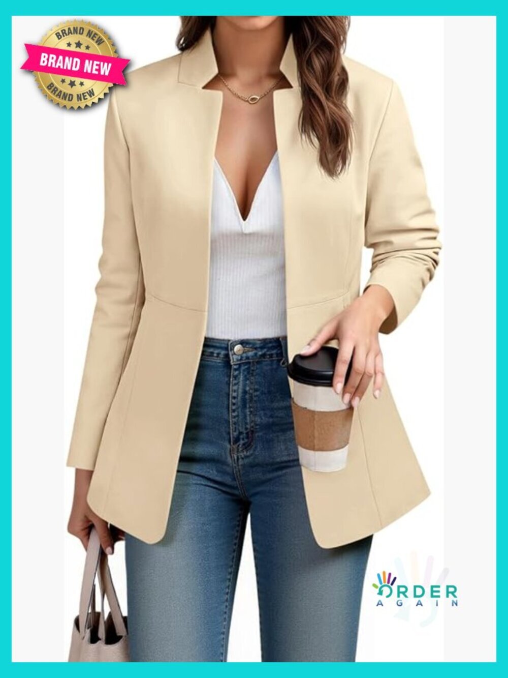Business Casual Blazer Long Sleeve Open Front Notch Stand Collar Work Office